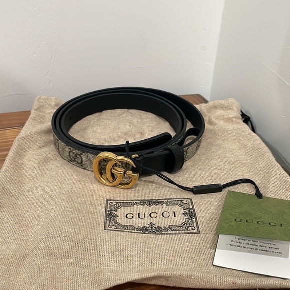 Gucci GG Buckle Monogram Leather Thin Belt NWT Size 110 main image 8